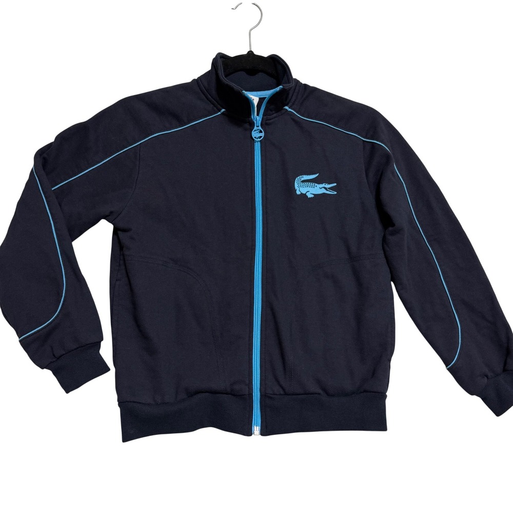 Lacoste Sport Track Jacket Kids 10 Navy Blue Full Zip Piping Logo Athletic